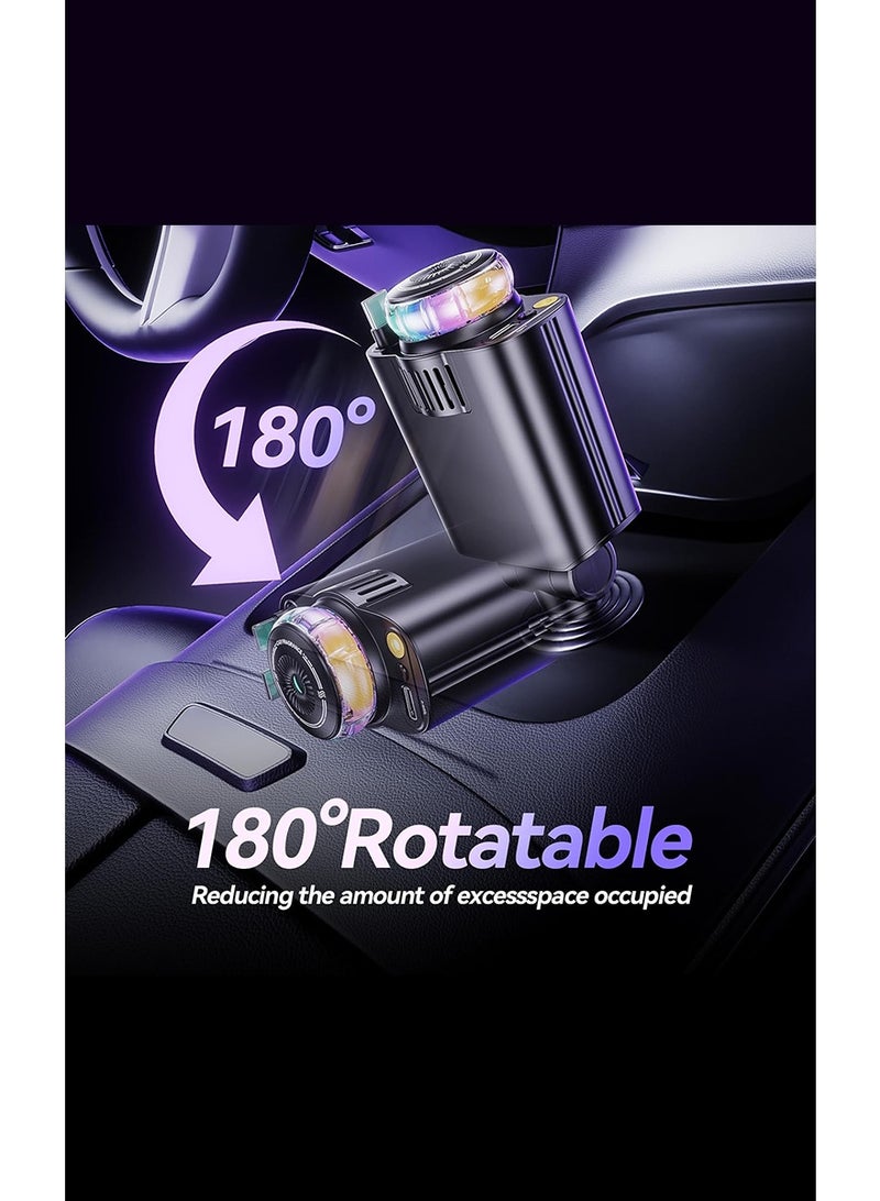 مستر سمارت شاحن سيارة 5 في 1 مع كابل قابل للسحب، شحن سريع مزدوج، موزع روائح عطرية، إضاءة LED ملونة، متوافق مع USB-C - Image 4